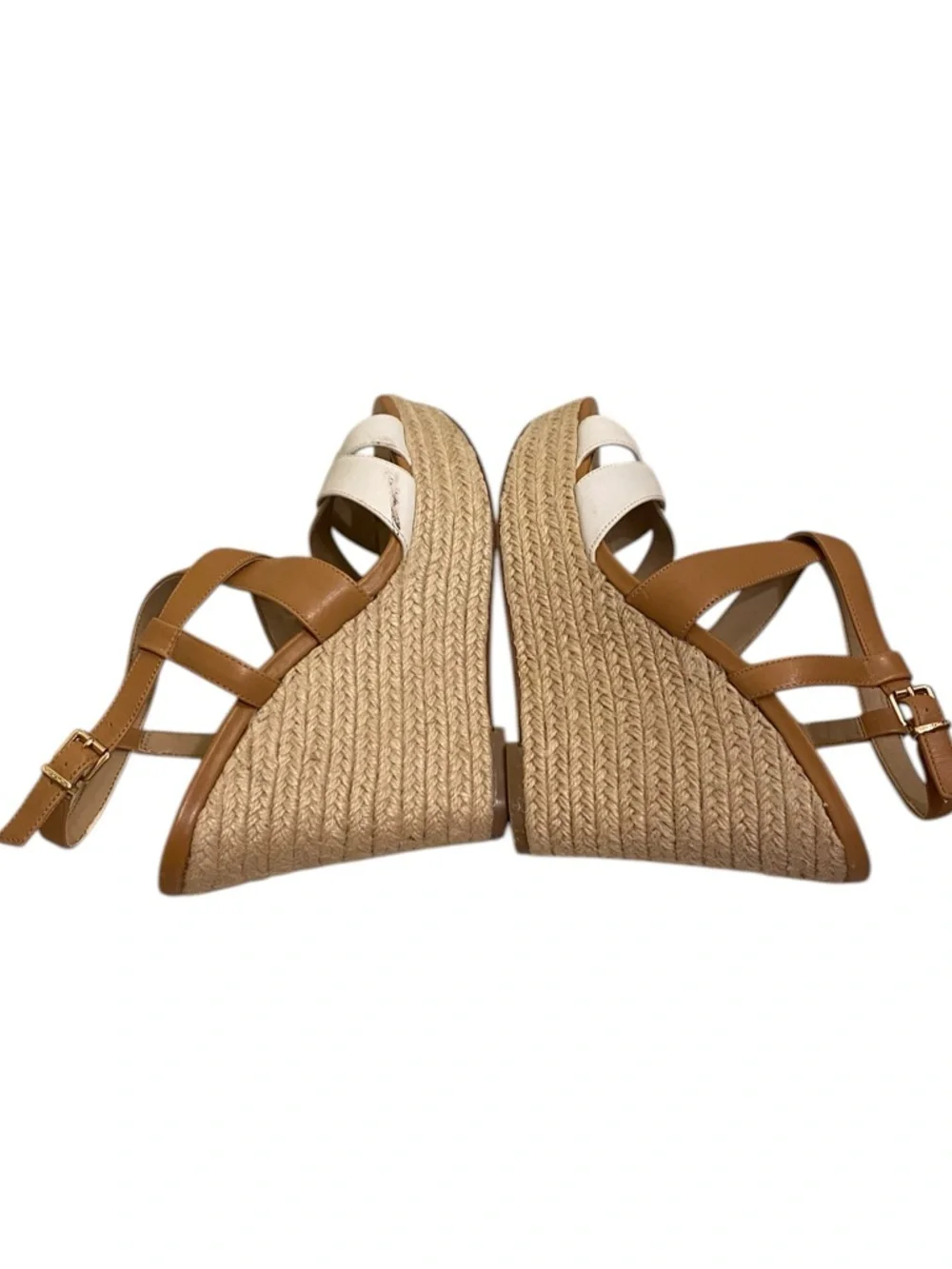 Vince Camuto Tan and White Espadrille Wedge Sandals